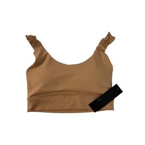 Mono‎ B Sports Bra Ruffle Strap Activewear Top Yoga Gym Workout Beige L NWT